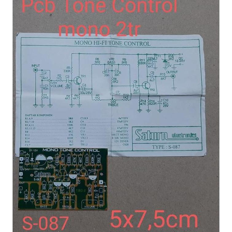 $+$+$+$+] PCB Tone Control Mono 2 TR | pcb mono hifi tone control | s-087