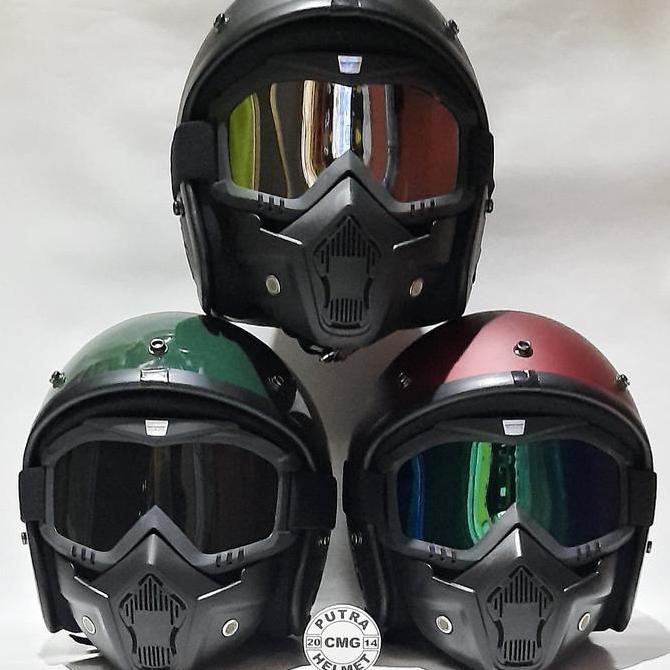 PROMO PAKET HELM BOGO RETRO GOOGLE MASK GOOGLE MASKER terlaris