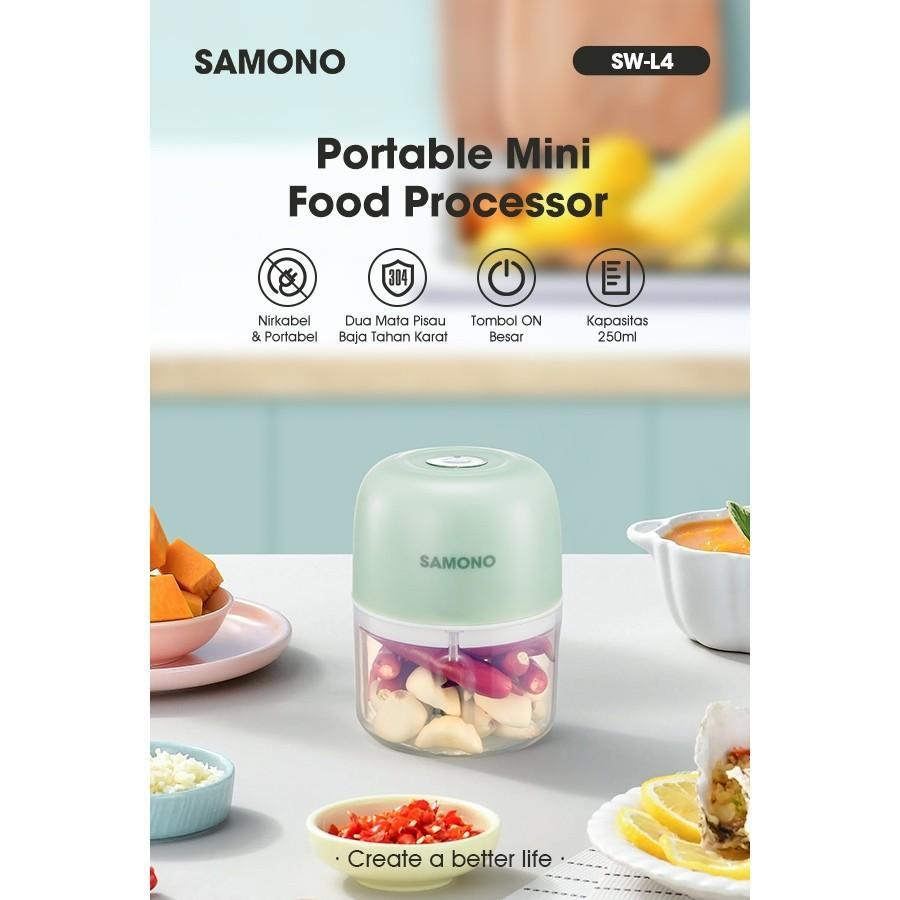 Samono Mini Chopper Electric Sw-L4 250Ml Penggiling Bumbu Dapur Portable Cordless Tanpa Kabel Cas Us