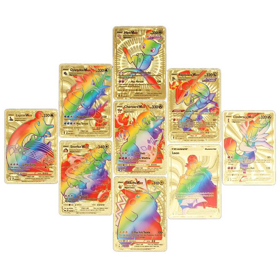 Pokemon Vmax Kartu Foil Gold Silver Rainbow Cards Mainan Anak Pikachu Emas Colorful Pokemon Charizar