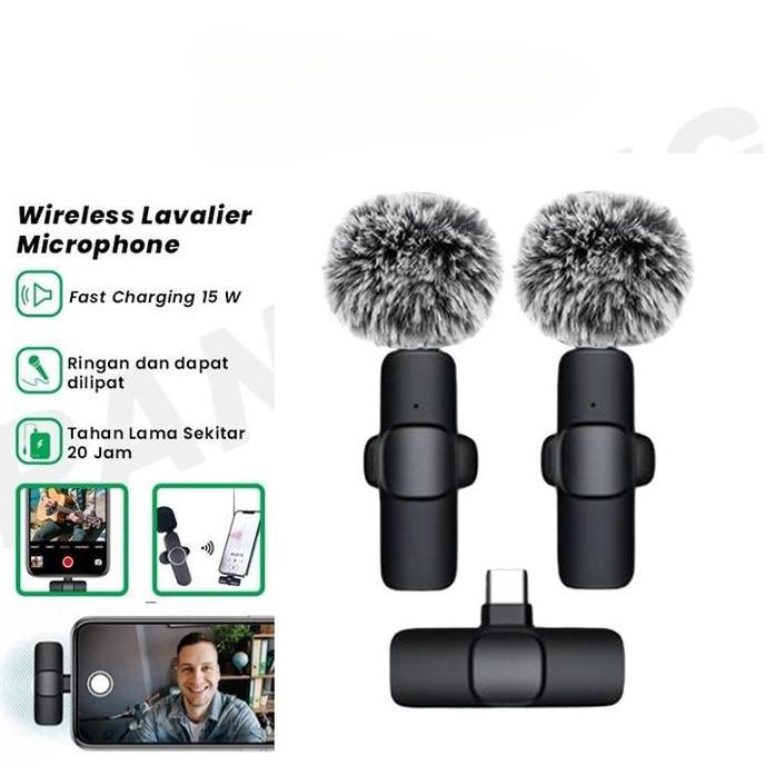 1dozzketer - Mic Wireless Mic HP Video Lavalier Microphone Portable Mic Untuk Kamera Vlog Youtuber A