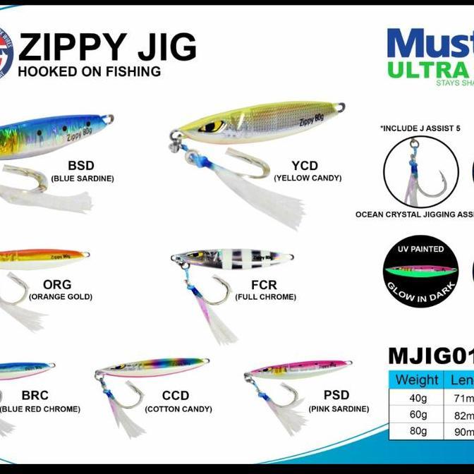 umpan metal jig mustad zippy jig 40 60 80 gram