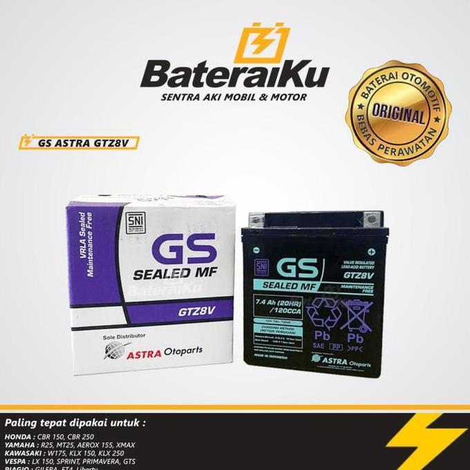 Aki GS Astra GTZ8V Aki Gs Ori Aki Kering Aki Motor CBR 250, R25, Xmax, Vespa Matic, dll