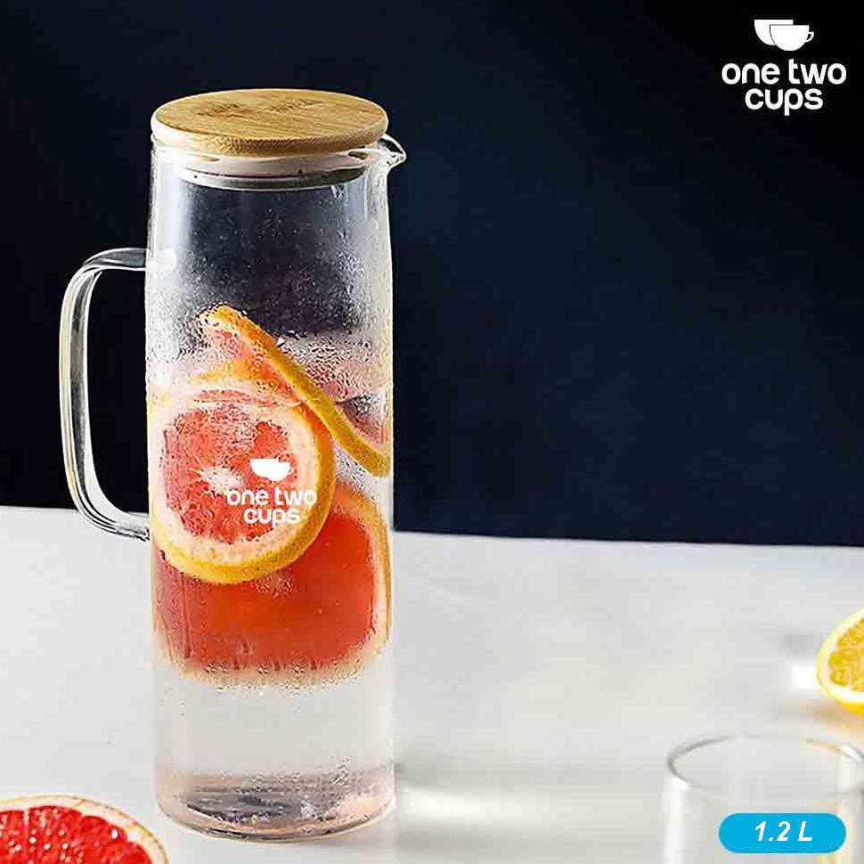 Teko Pitcher Kaca Aesthetic Tutup Kayu Bambu Tahan Panas Api Water Jug Borosilicate - Teko Jus Unik 