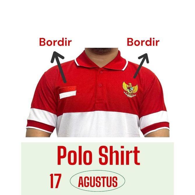 Kaos Merah Putih / Baju Merah Putih Indonesia / Polo Shirt Logo Bordir Garuda IS