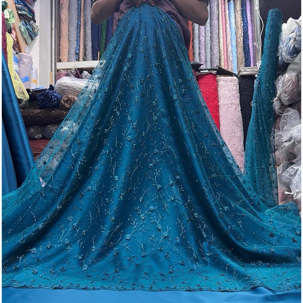 Kain bahan tille akar padi mutiara / bahan brokat kebaya ( tile padi).