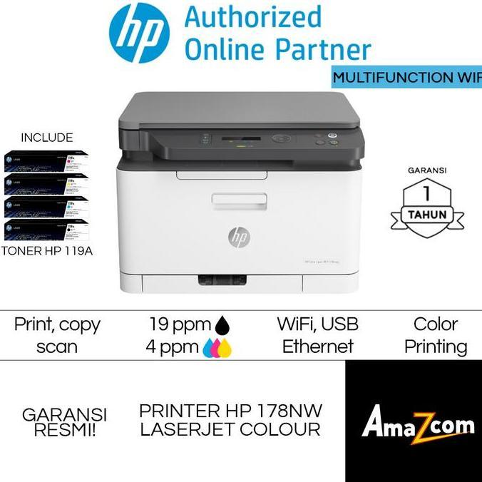 ferolaiuh - printer hp laserjet mfp 178nw wireless wifi lan laser color mfp m178nw
