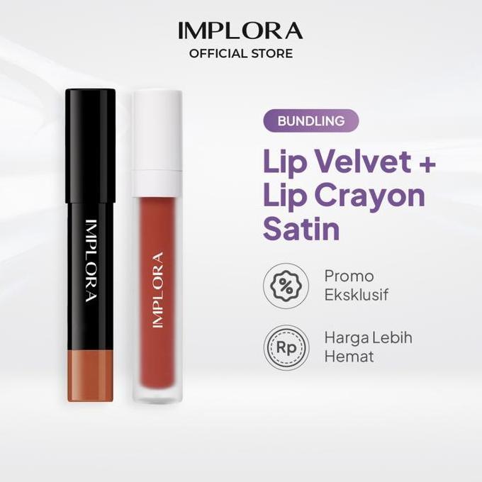 Implora Lip Velvet + Lip Crayon Satin | Paket Lipstik Ombre