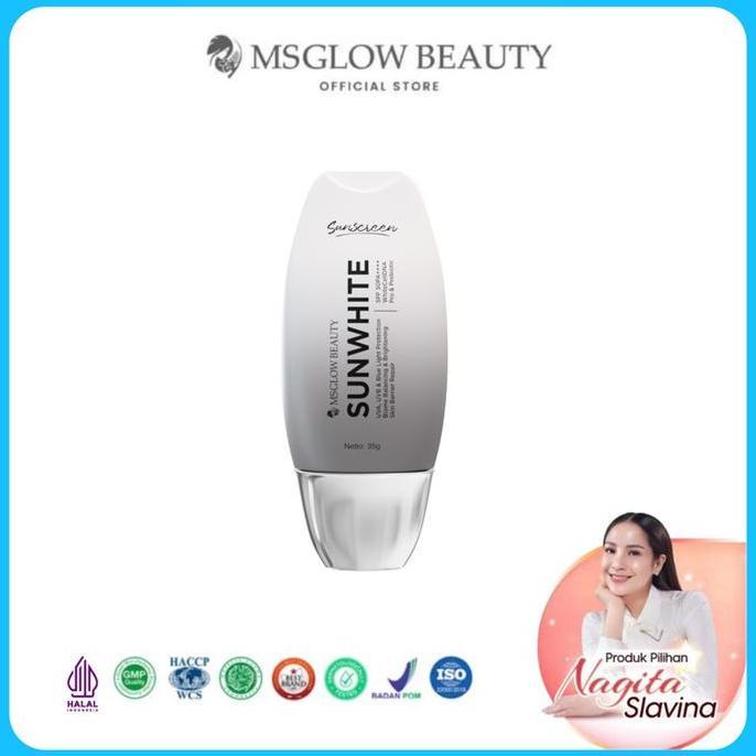 Ms Glow Sunwhite Pre and Probiotik Sunscreen SPF 50 Mencerahkan Wajah Kusam Melindungi dari Sinar Ul