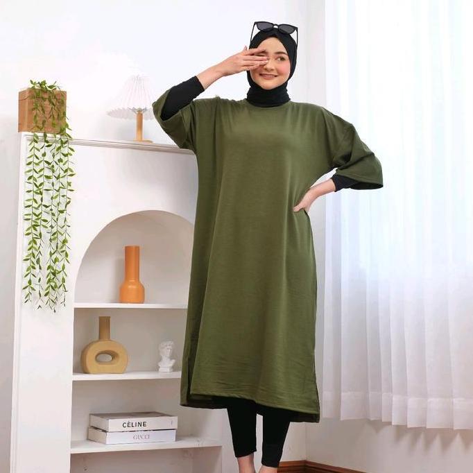 MIDI DRESS BASIC BUSUI FRIENDLY OVERSIZE KAOS Jumbo Long tunik TSHIRT DRESS POLOS
