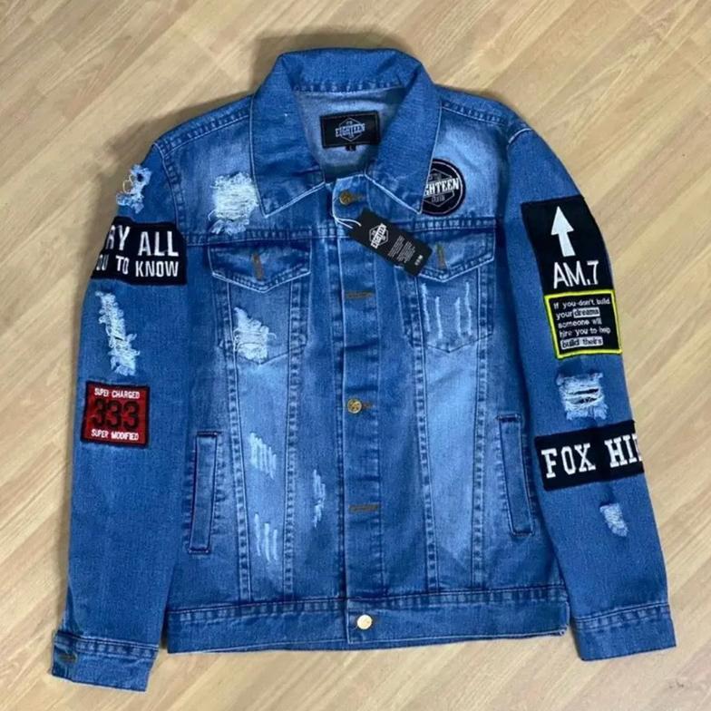 LIMITED JACKET JEANS DENIM MOTIF SOBEK HIP HOP JEANS COWOK EMBELM