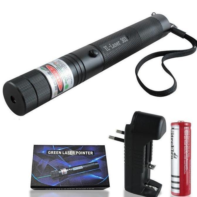 AQZEVUN FIXTEC Laser Senter Pointer Hijau Re Dengan Batre Dan Tempat Cas Batrai Berbahan Aluminium- 