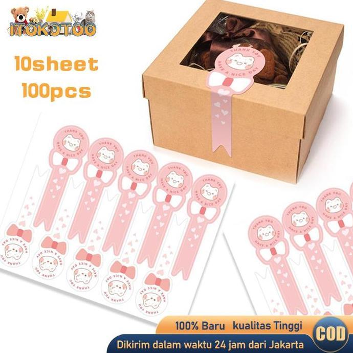 AQZEVUN 100pcs Stiker Segel Label HANDMADE imut-imut Panjang sticker kue basah