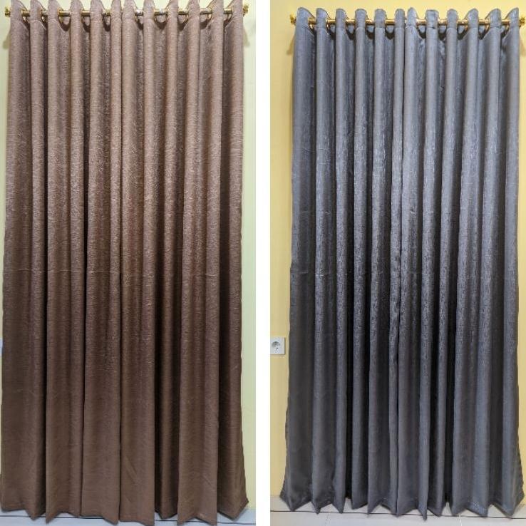 Gorden Blackout Minimalis Pintu Jendela Smokring Embos Polos Tebal Mengkilap Tidak Tembus Cahaya