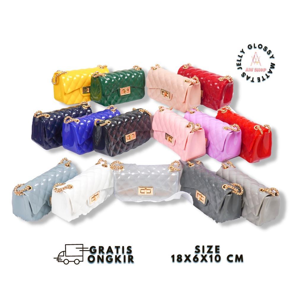 Tas Selempang Wanita Jelly Glossy Rantai Gold Size 17 Cm | Glossy Rantai Gold Termurah
