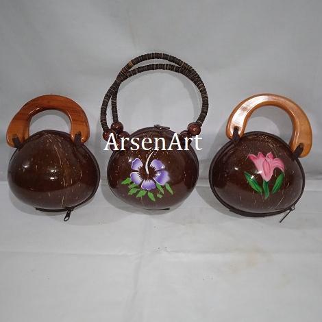 Tas Batok Tenteng / Handle Tas Batok Kelapa Bulat Tas Wanita Unik Termurah