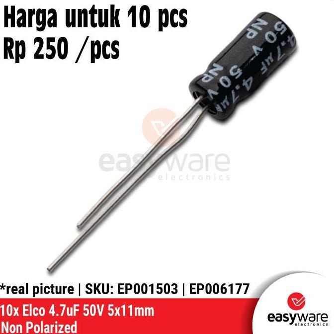 10X ELCO 4.7UF 50V 5X11MM NON POLARIZED ELKO 4.7UF 50V NON POLAR CAPACITOR 4.7UF 50V EWE27