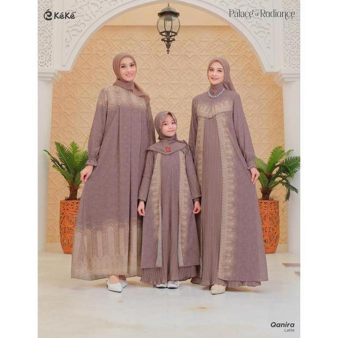 Set Sarimbit Keluarga Qanira Series Latte Gamis Ibu Anak dan Koko Ayah Lebaran 2026 Keke Busana