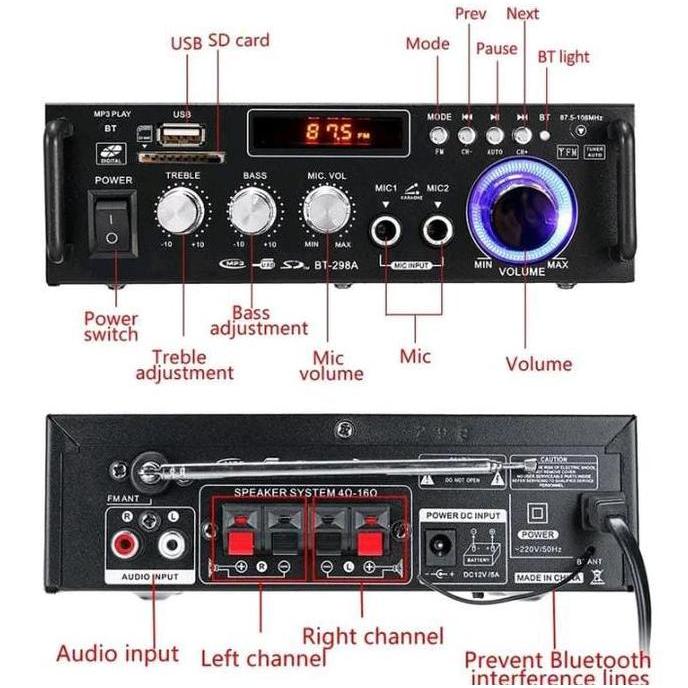 Nagaswara.Id - Power Amplifier Bt-858A Audio Streo Amplifier Bluetooth Rumahan Mixer Ampli Watt