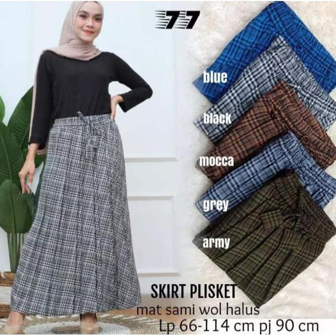 ROK PLISKET TARTAN//ROK PLISKET MOTIF//ROK PLISKET KOTAK-KOTAK Panjang Wanita Dewasa Bawahan Muslim