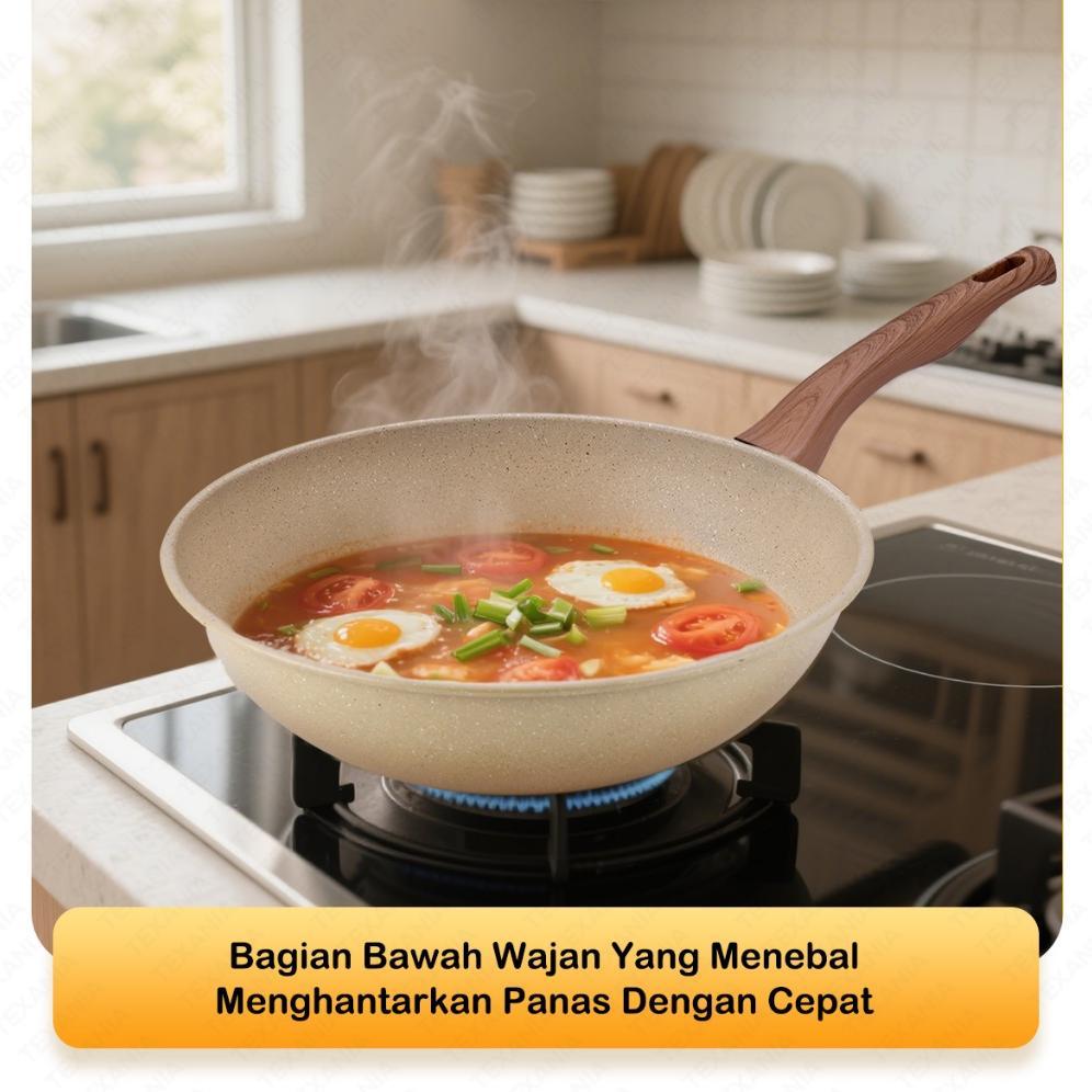 HOT TEXANIA Wajan Keramik 30cm Wajan Anti Lengket Warna Cream Kitchenware