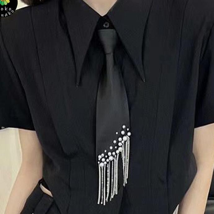 Heavy Industry Dasi Tassel Dasi Mutiara Dasi Hitam Tali Leher Wanita Gaya Korea Dekorasi Unik