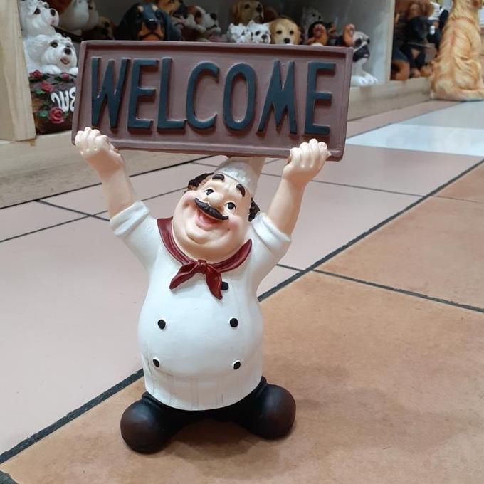 patung pajangan koki welcome chef selamat datang restoran cafe