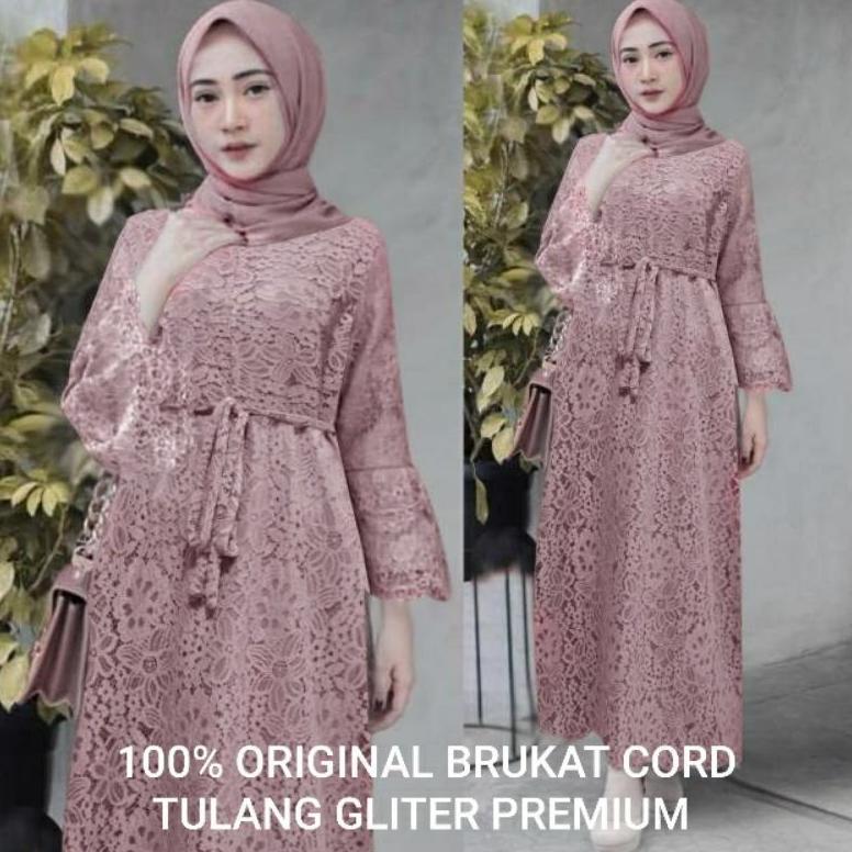 Murah Size L Xl Xxl Gamis Brukat Yasina / Maxi Brukat Yasina / Baju Muslim Jumbo Pesta Hajatan Konda
