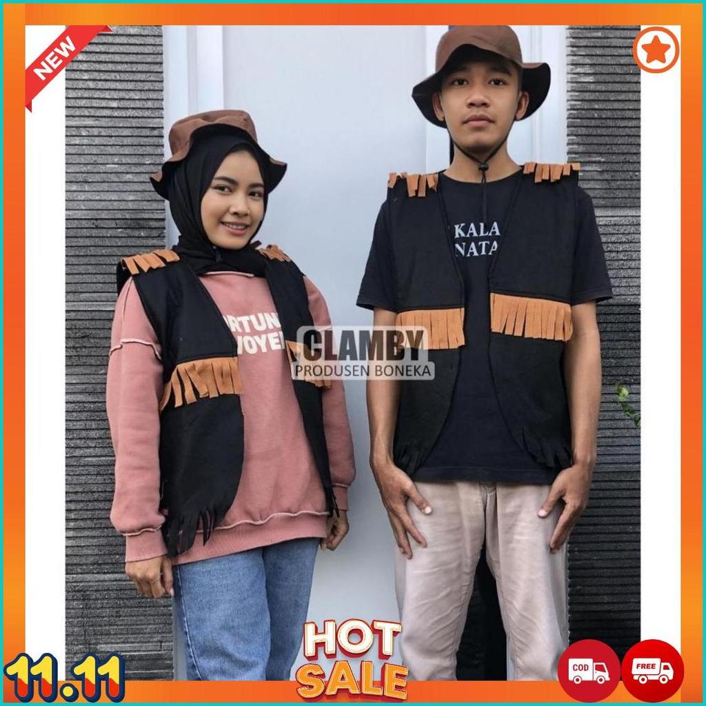 Rompi  Cowboy Kostum Dewasa Set Topi/Rompi Berkuda Dewasa /Woody Flanel Pria Wanita [J6]