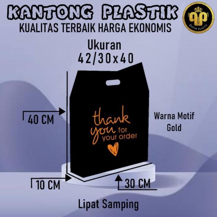 Kantong Plastik Pe Hitam Uk 42/30X40 Motif Thank You Lipatan Samping | Kantong Plastik Sepatu Anak |