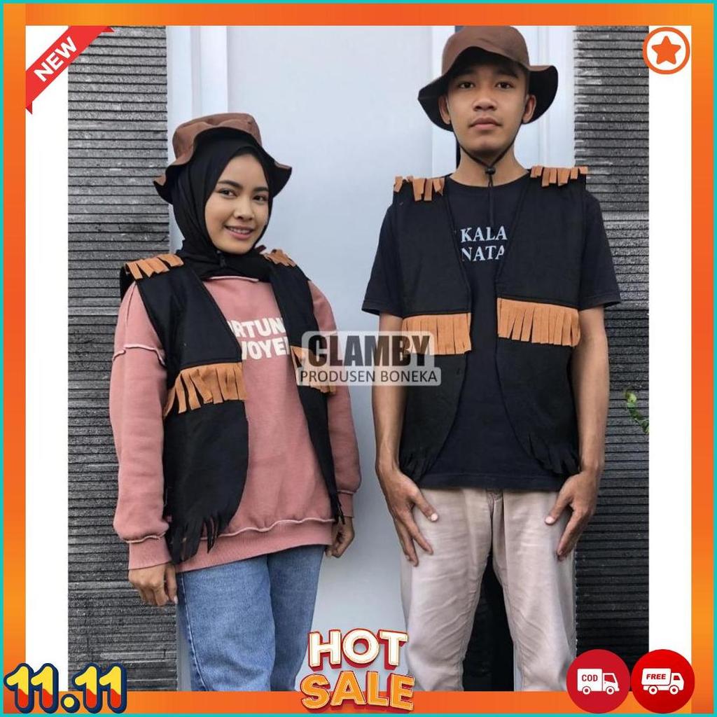 Rompi  Cowboy Kostum Dewasa Set Topi/Rompi Berkuda Dewasa /Woody Flanel Pria Wanita [J6]