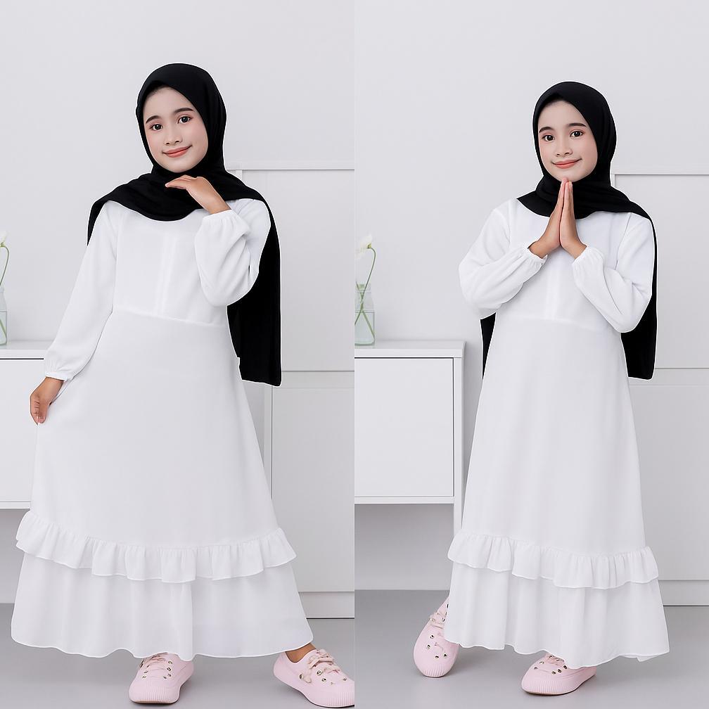 VALUE PACK Gamis Ceruty Anak Usia 4-13 Tahun Model Malaysia Melayu Tanpa Hijab KEKINIAN