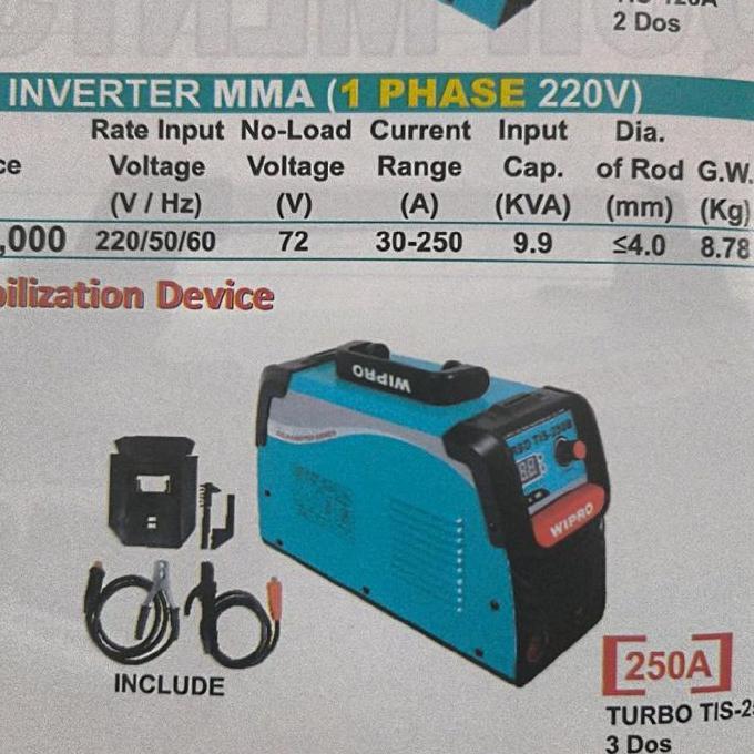 Wipro Turbo TIS-250B Travo Las Inverter MMA 250A 1 phase 220V Turbo TIS - 250B