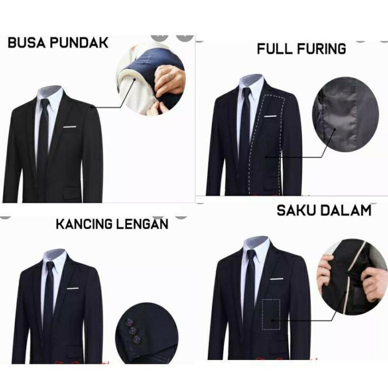 TERMURAH SETELAN JAS PRIA/ setelan jas hitam list putih dan celana slimfit formal  stelan jas hitam 