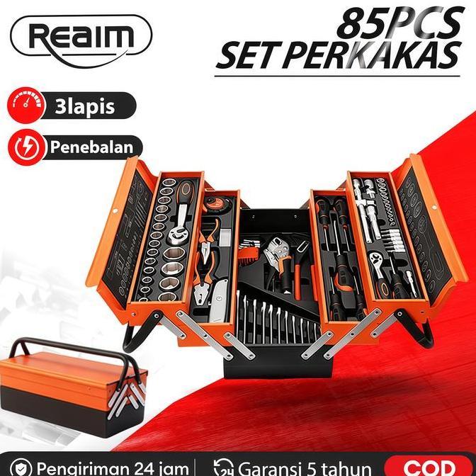 Diskon Ramadan 30%REAIM Perkakas Set Tool Box Set Kunci Set Lengkap 85PCS Tool Kit Set Perkakas Leng