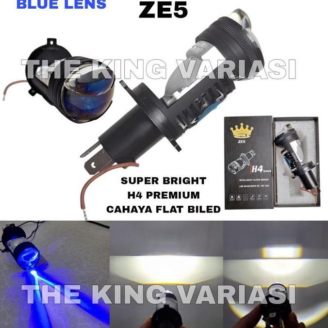 LAMPU UTAMA H4 PROJECTOR BILED FLAT ZE5 PREMIUM SUPER TERANG/ BOHLAM UTAMA LED H4 CAHAYA BILED / LAM