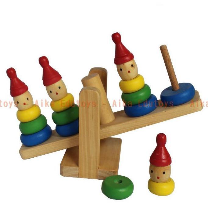 MAINAN EDUKASI TIMBANGAN BADUT KAYU EDUKATIF  ANAK PEREMPUAN LAKI LAKI KESETIMBANGAN BALANCE JUNGKAT