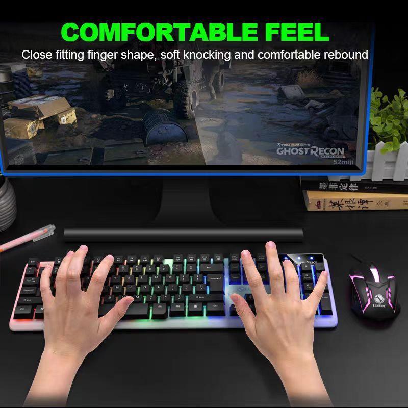 Huwei Keyboard Komputer Kombo Keyboard Dan Mouse Gaming Dengan Lampu Rgb Cahaya / Termasuk Mouse Dan