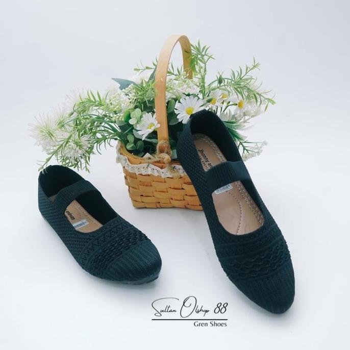 Cutegirls- Sepatu Ballet Nita Rajut Terbaru Tali Karet Flat Shoes Kekinian