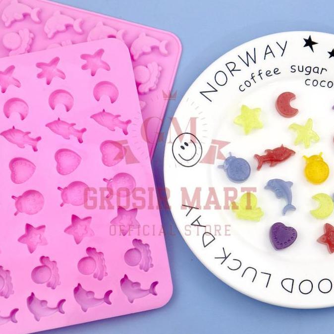 New- Isi 32 Cetakan Puding Kue Coklat Gummy Jelly Permen Yupi Agar Nugget Fondant Silikon Motif Ocea