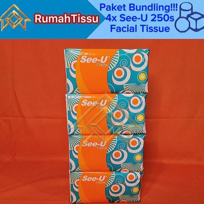 [Paket Bundling 4 Pack] Tisu See-U Classic Facial Tissue 250 Sheets 2 Ply Murah Grosir Promo