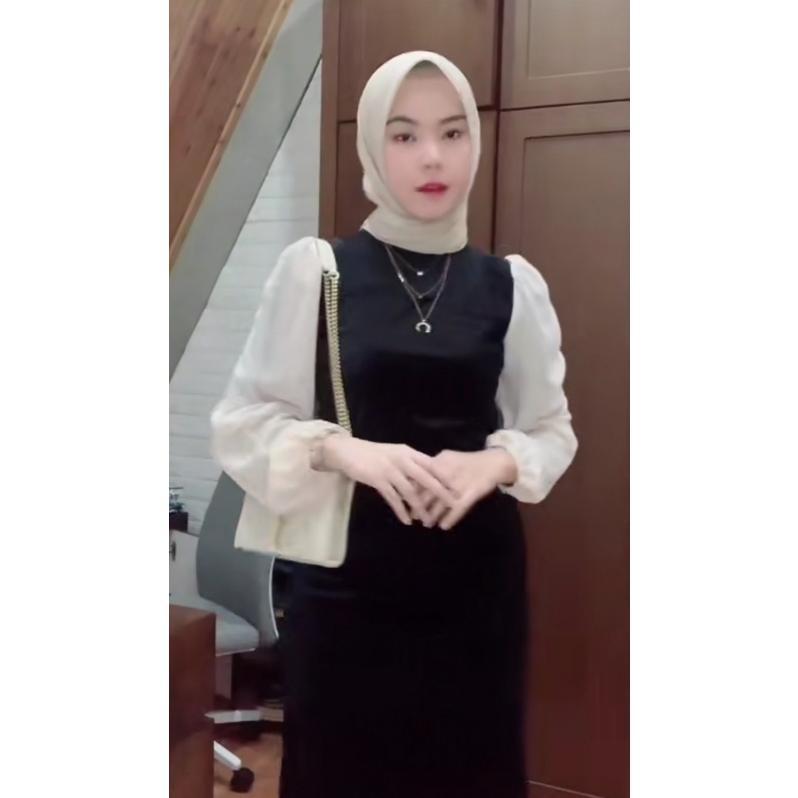 Dress Hitam Import Enzisme hitam Korean Dress Lengan Panjang Black Dress Pesta Kondangan Korean Styl