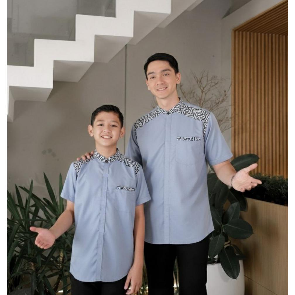 TERMURAH FAWLANE - KEMEJA KOKO COUPLE DEWASA DAN ANAK LENGAN PENDEK MOTIF ARASEO ARMY