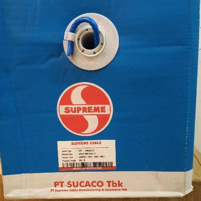 Supreme Kabel LAN UTP Cat.6 4Pair 24Awg Full Tembaga Original Supreme 305Meter Biru Kualitas Terbaik