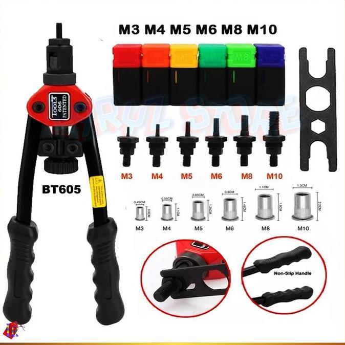 PYON Tang Rivet Paku Mur Tanam M3 M4 M5 M6 M8 dan M10 Nut Ripet Tembak Hand Riveters with Nuts 60 Pc
