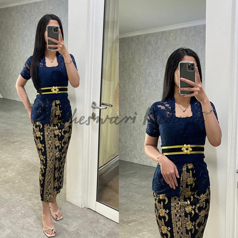 Kebaya Bali Set Brukat Pendek Navy