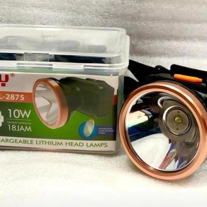 Ready Luby Senter Kepala L-2875 10 Watt Cahaya Putih & Kuning Baterai 2000mAh Chargeable 500 Meter S