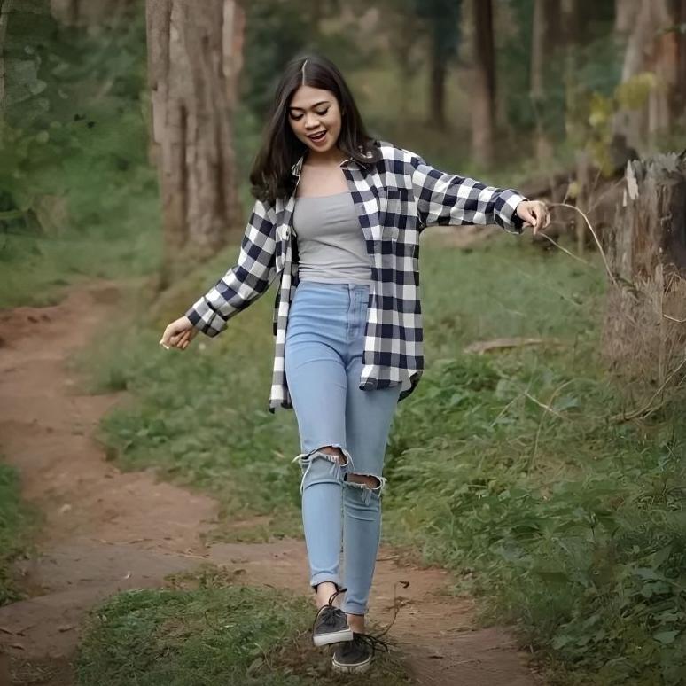 TERMURAH baju atasan wanita terbaru kemeja wanita kekinian kemeja flannel wanita kotak kotak flanel