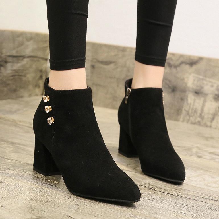 BESTPROMO Sepatu Boots Wanita Heels 3 Mutiara Suede 5cm