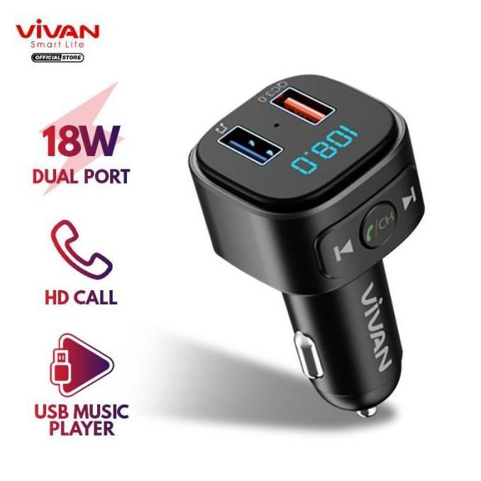 VIVAN VBT01 Car Charger Transmitter Bluetooth Mobil Versi 5.0